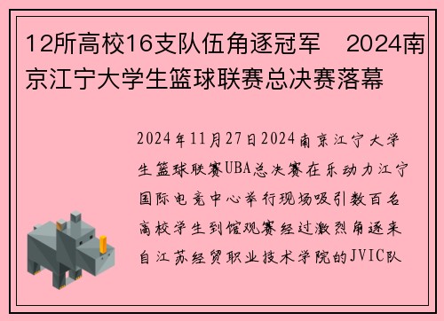 12所高校16支队伍角逐冠军   2024南京江宁大学生篮球联赛总决赛落幕