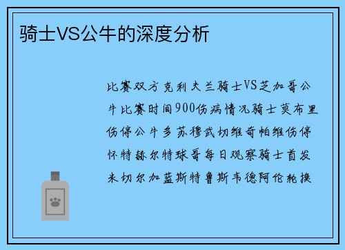 骑士VS公牛的深度分析
